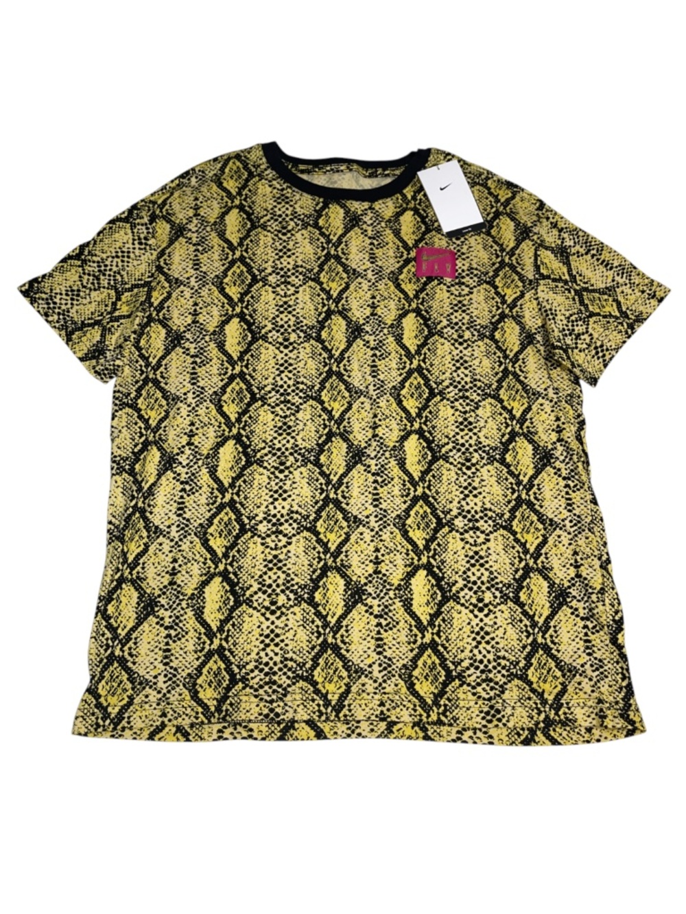 NIKE FLY Women Medium Loose Fit Vivid Sulfur Snakeskin Cotton T-Shirt New w Tags